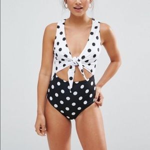 Polka dot swimsuit.